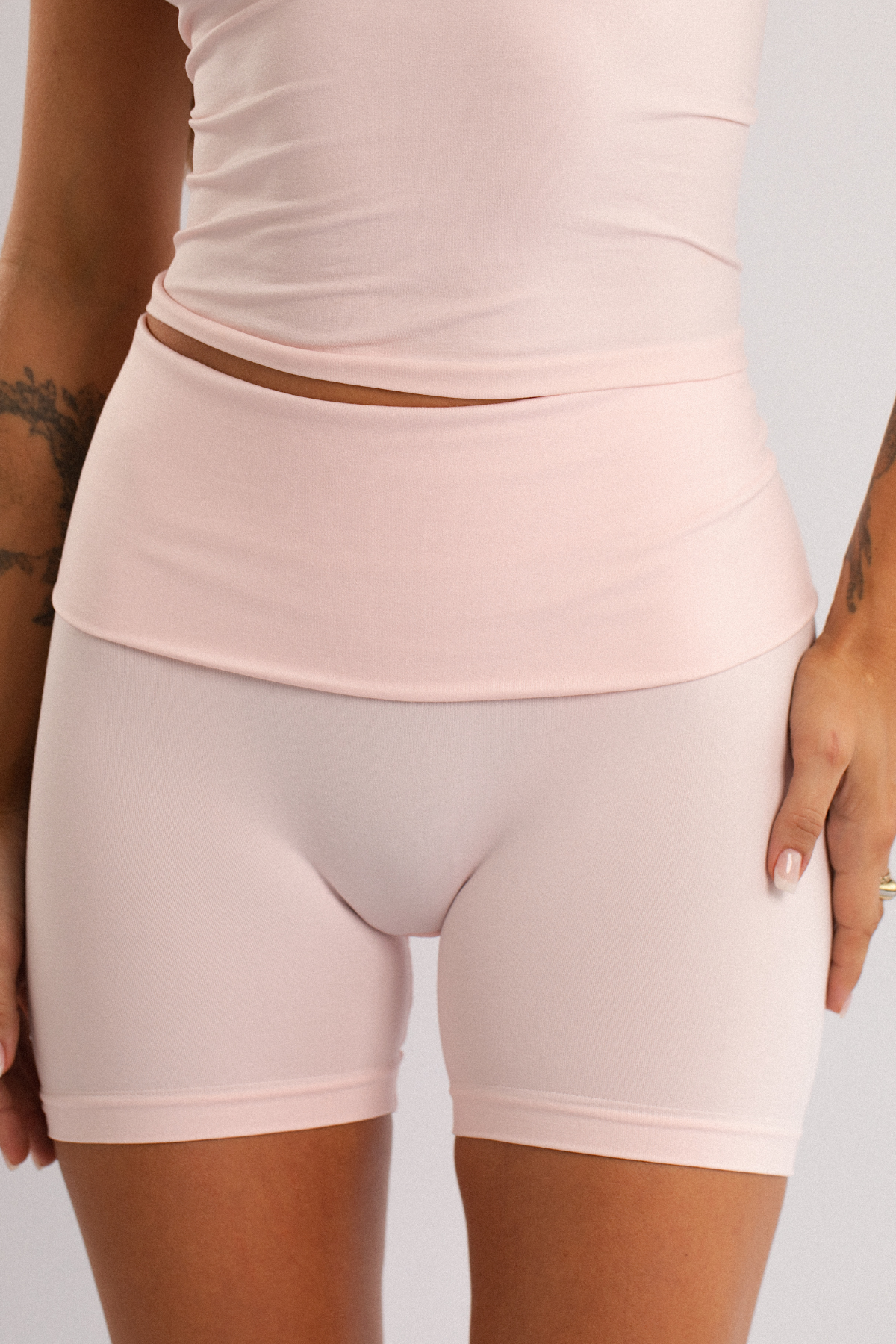 Fold-Over Waist Shorts Pink