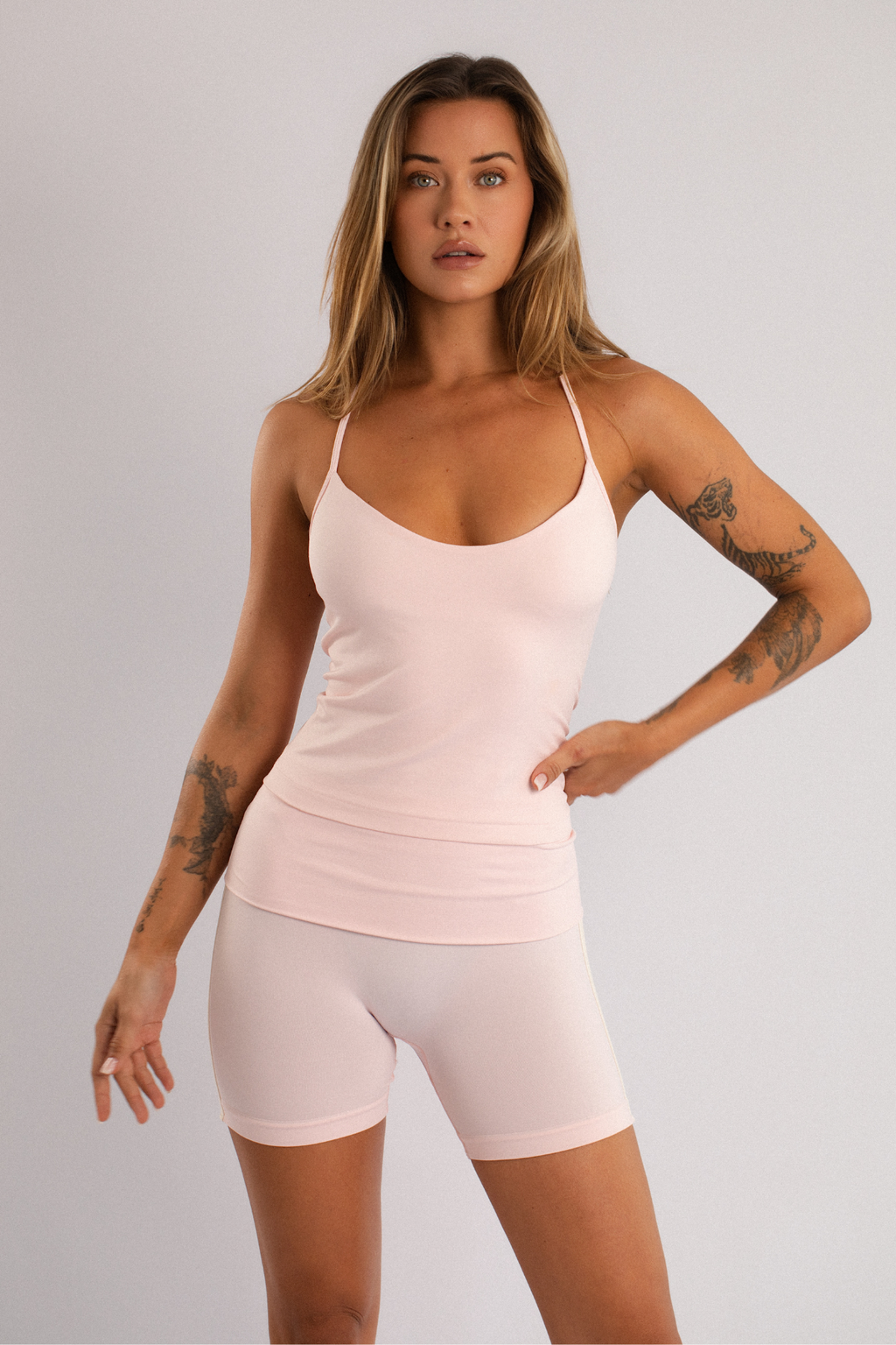 Cross-Back Strap Tank Pink