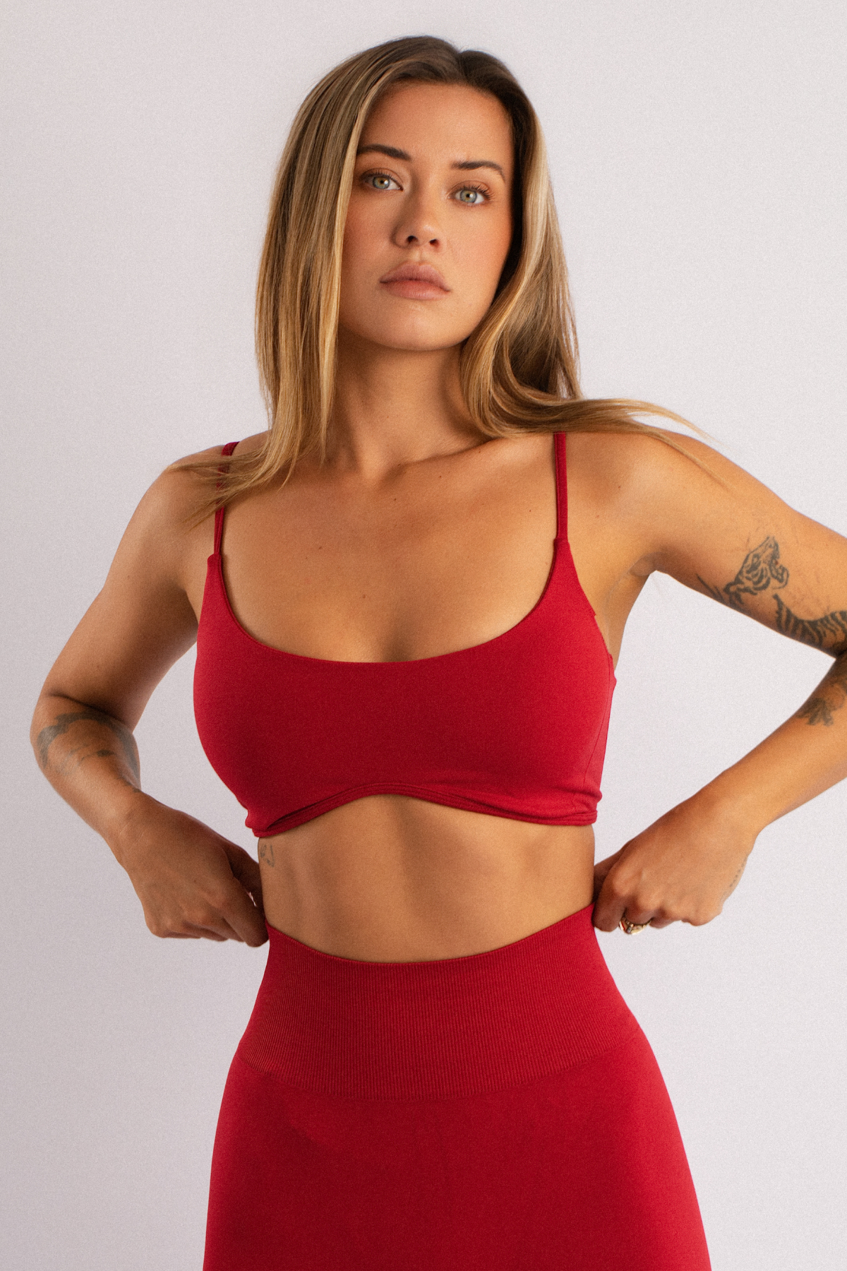 Thin-Strap Padded Sports Bra Red