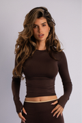 Long-Sleeve Seamless Sports Top Brown