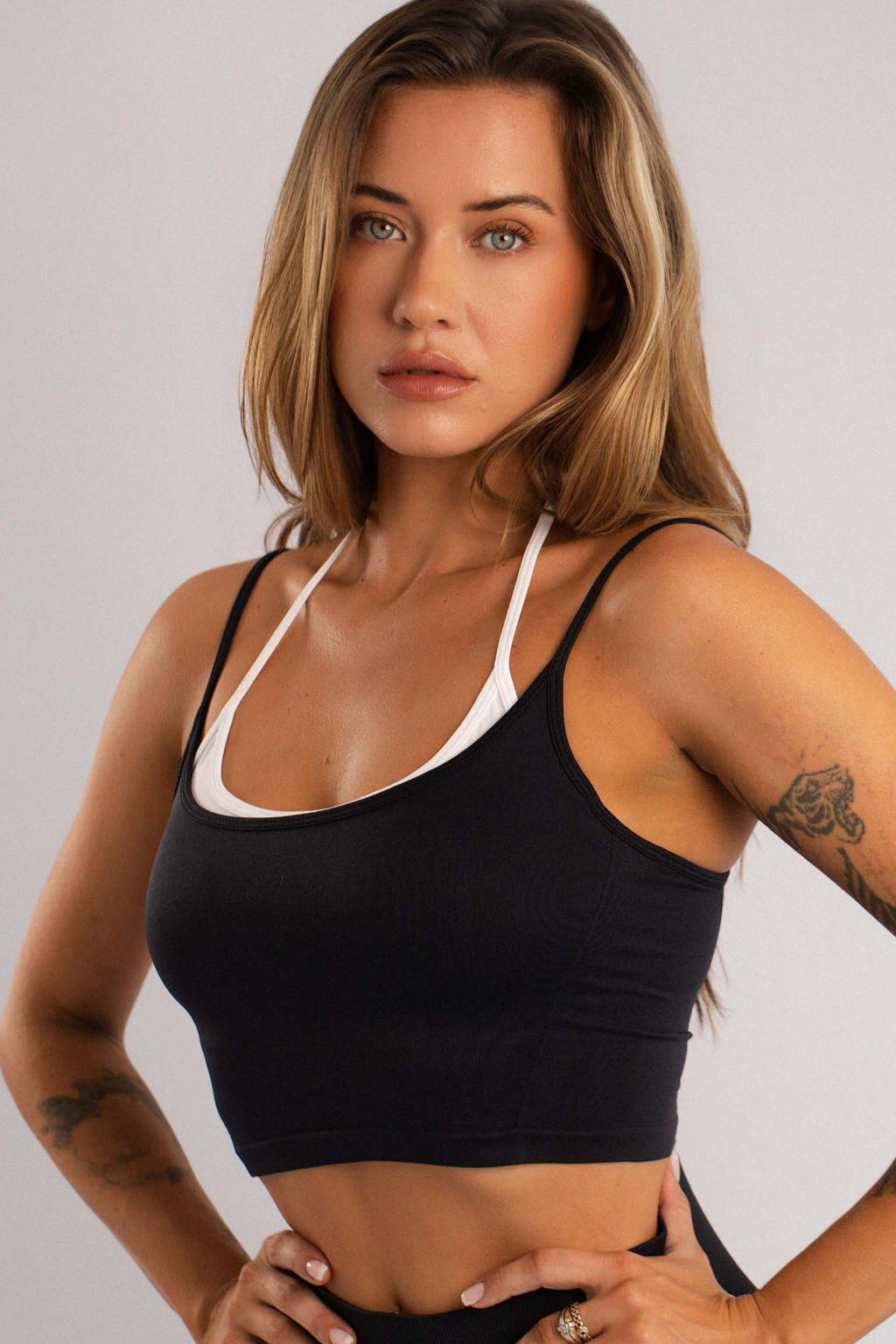 Layered Two-Tone Crop Tank Black