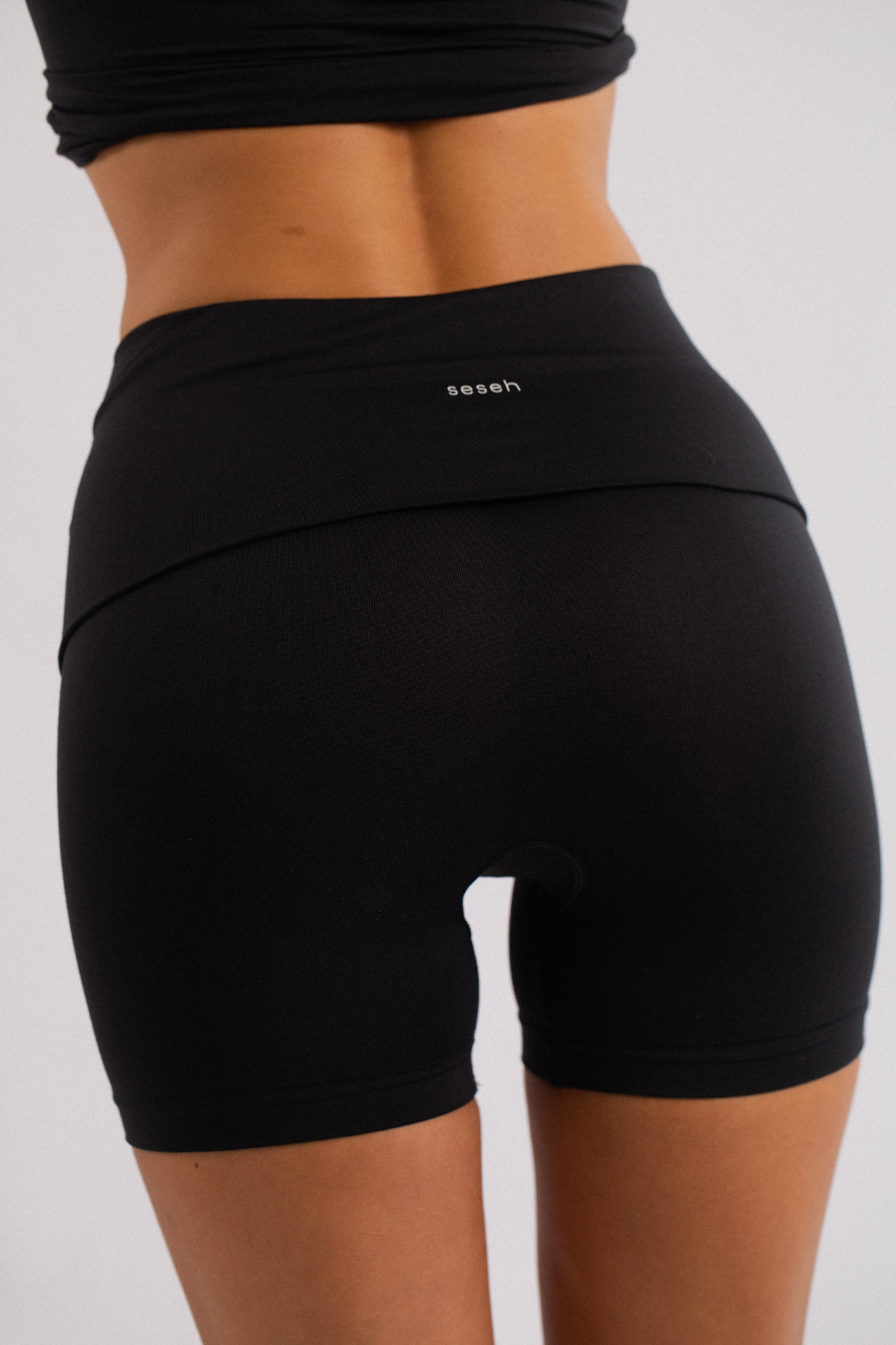 Fold-Over Waist Shorts — Black