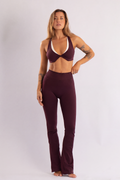Seamless High-Waist V-Cut Flare Leggings Burgundy