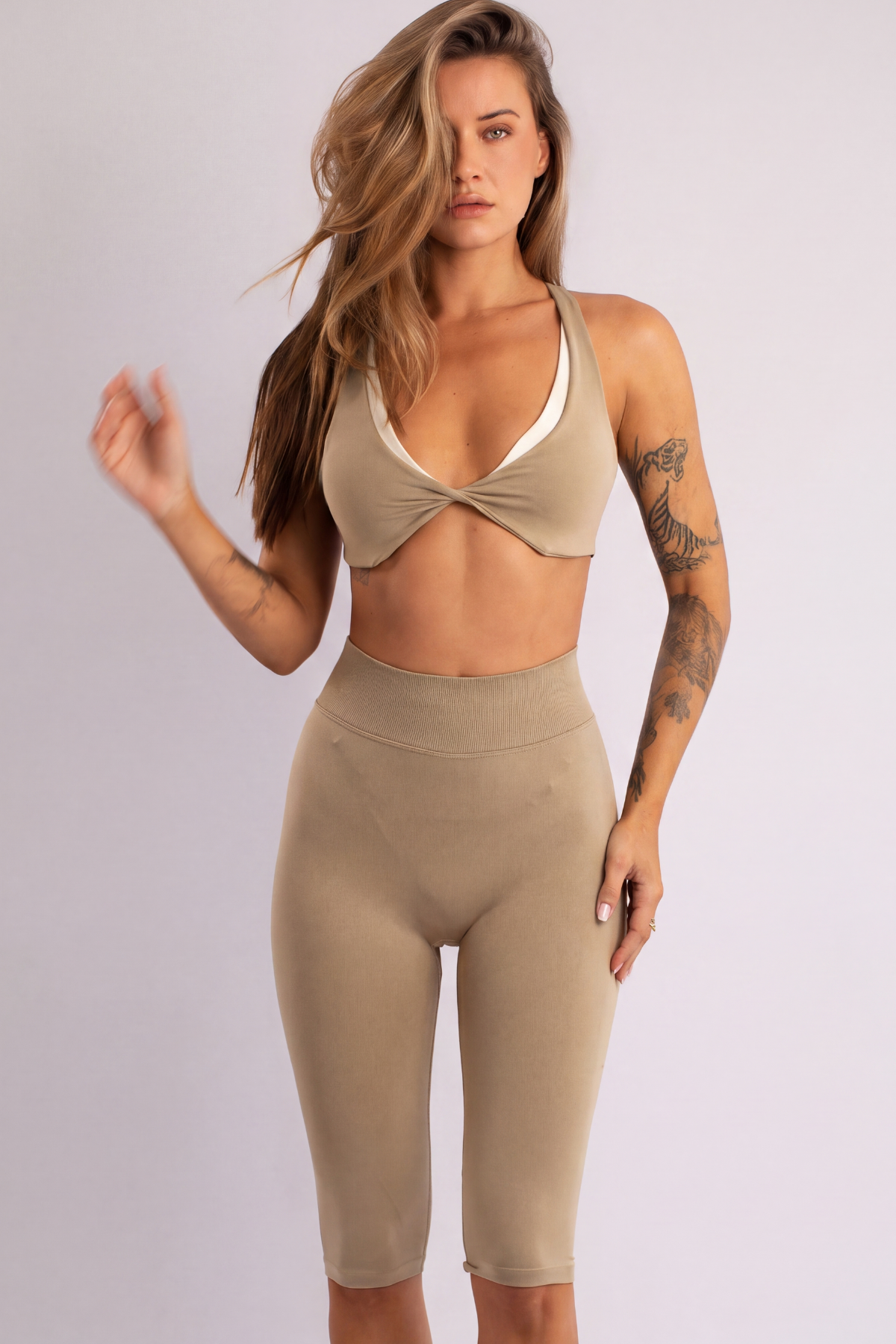 Contrast Two-Tone Twist Bra Beige