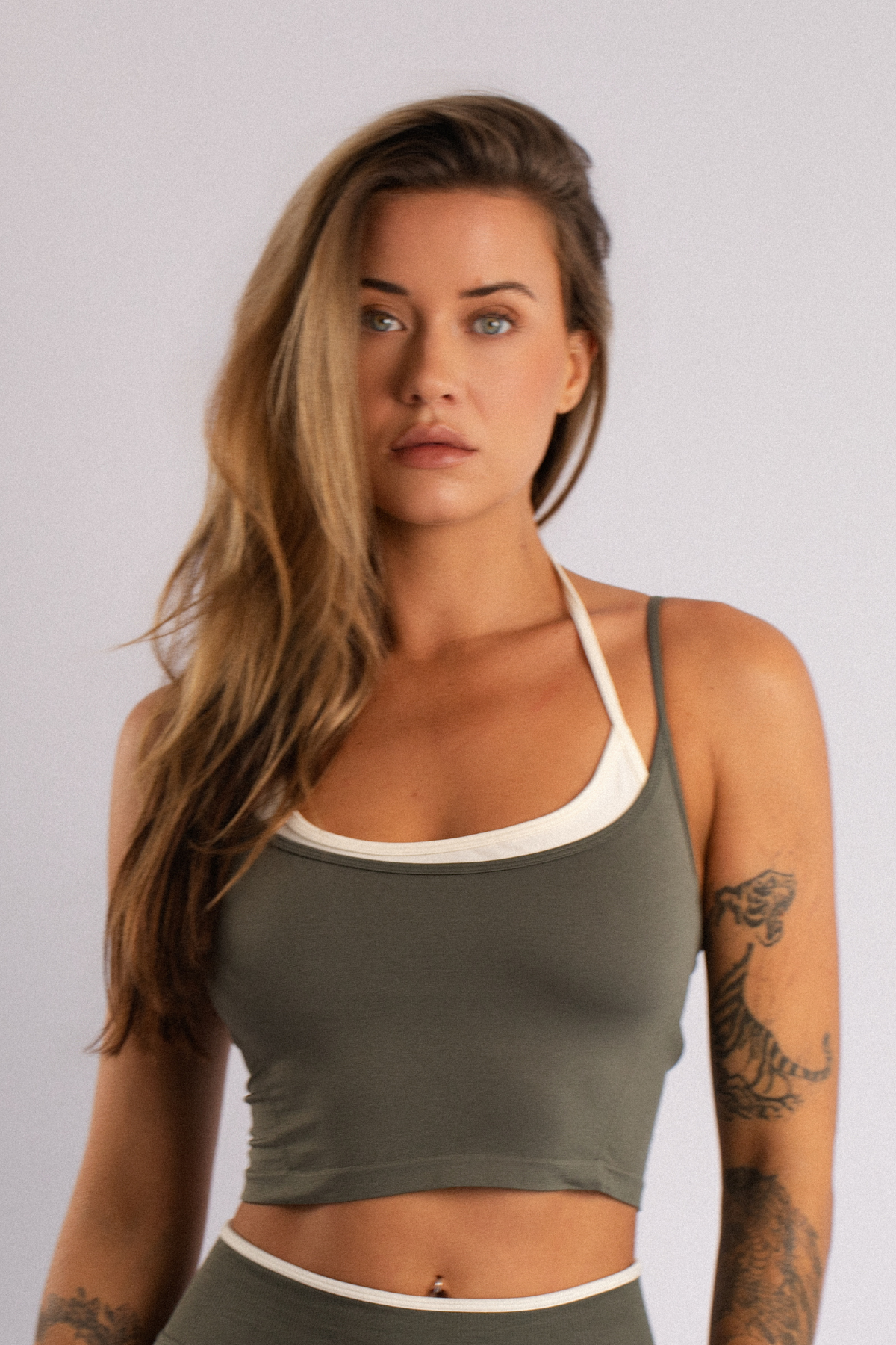 Layered Two-Tone Crop Tank Green
