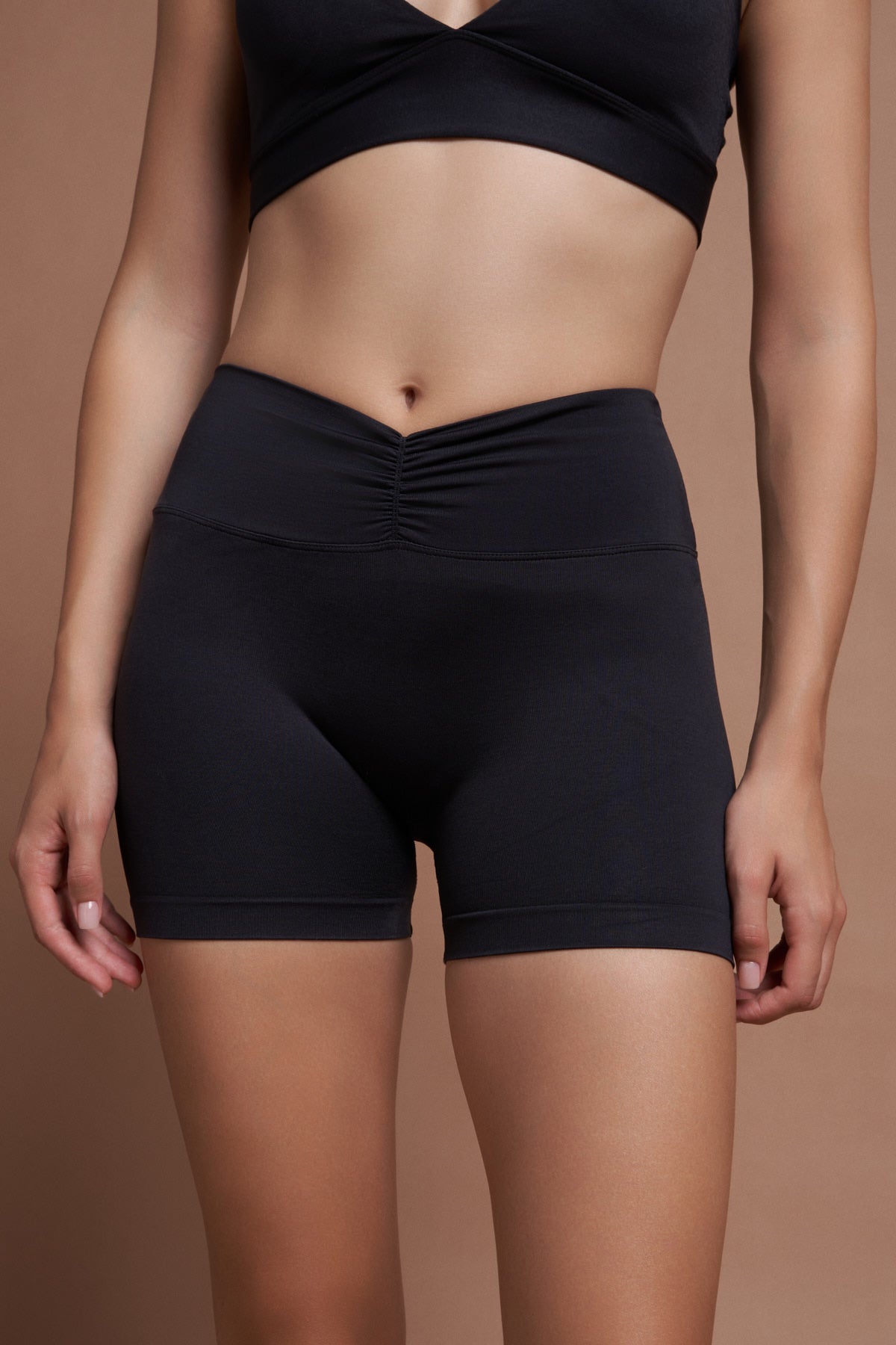 ALBA – Rutched Black Seamless Shorts
