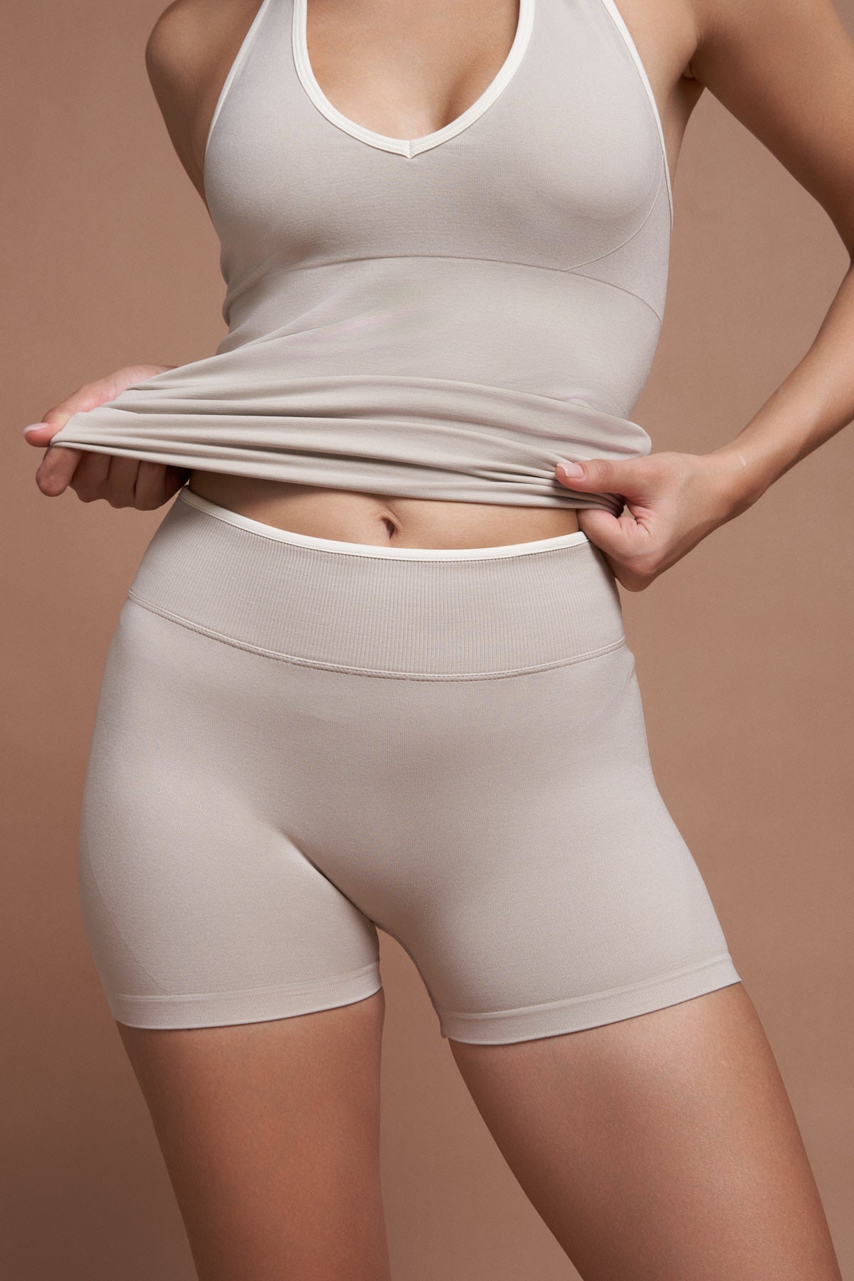 Valora Gray Two-Tone Seamless Tank Top