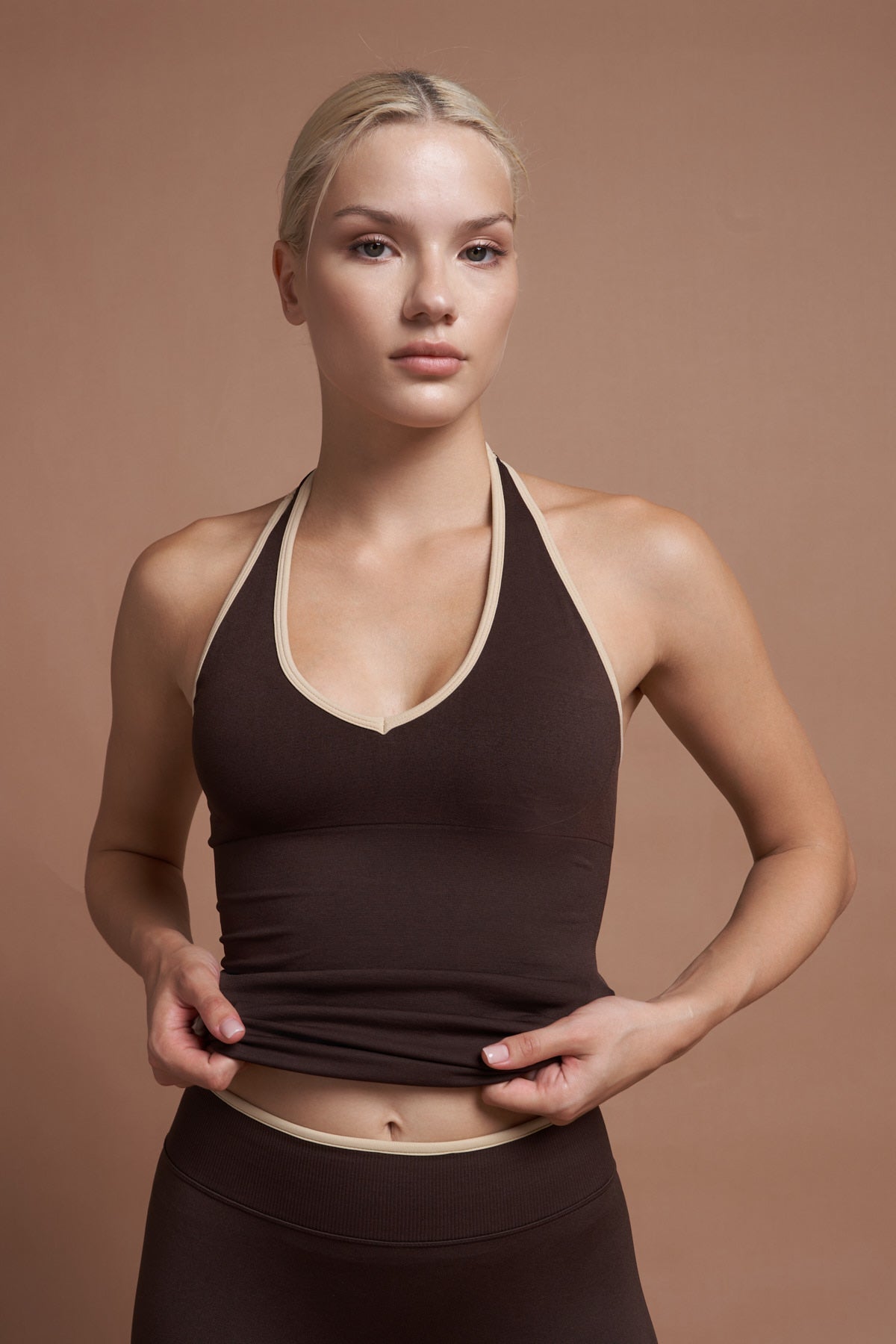 Valora Two Tone Brown Seamless Sculpting Tank Top