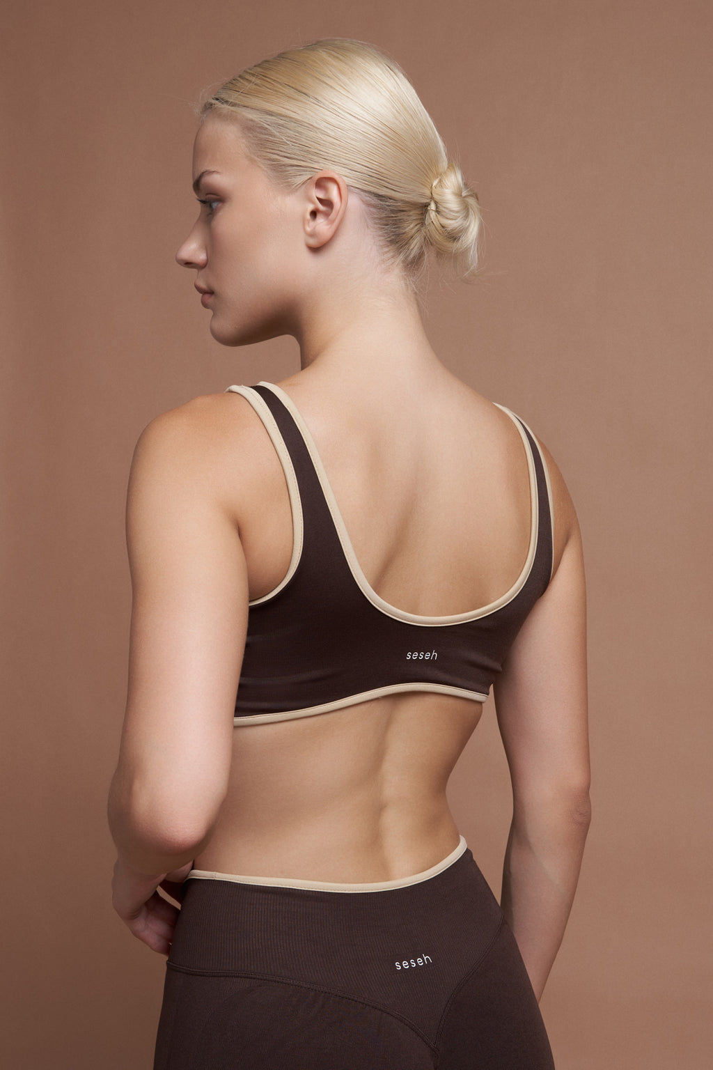 SIERRA – Brown Two-Tone Seamless Scrunch Shaping Leggings