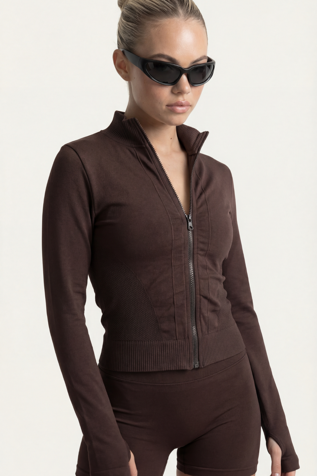 FREYA – Brown Seamless Zip Jacket