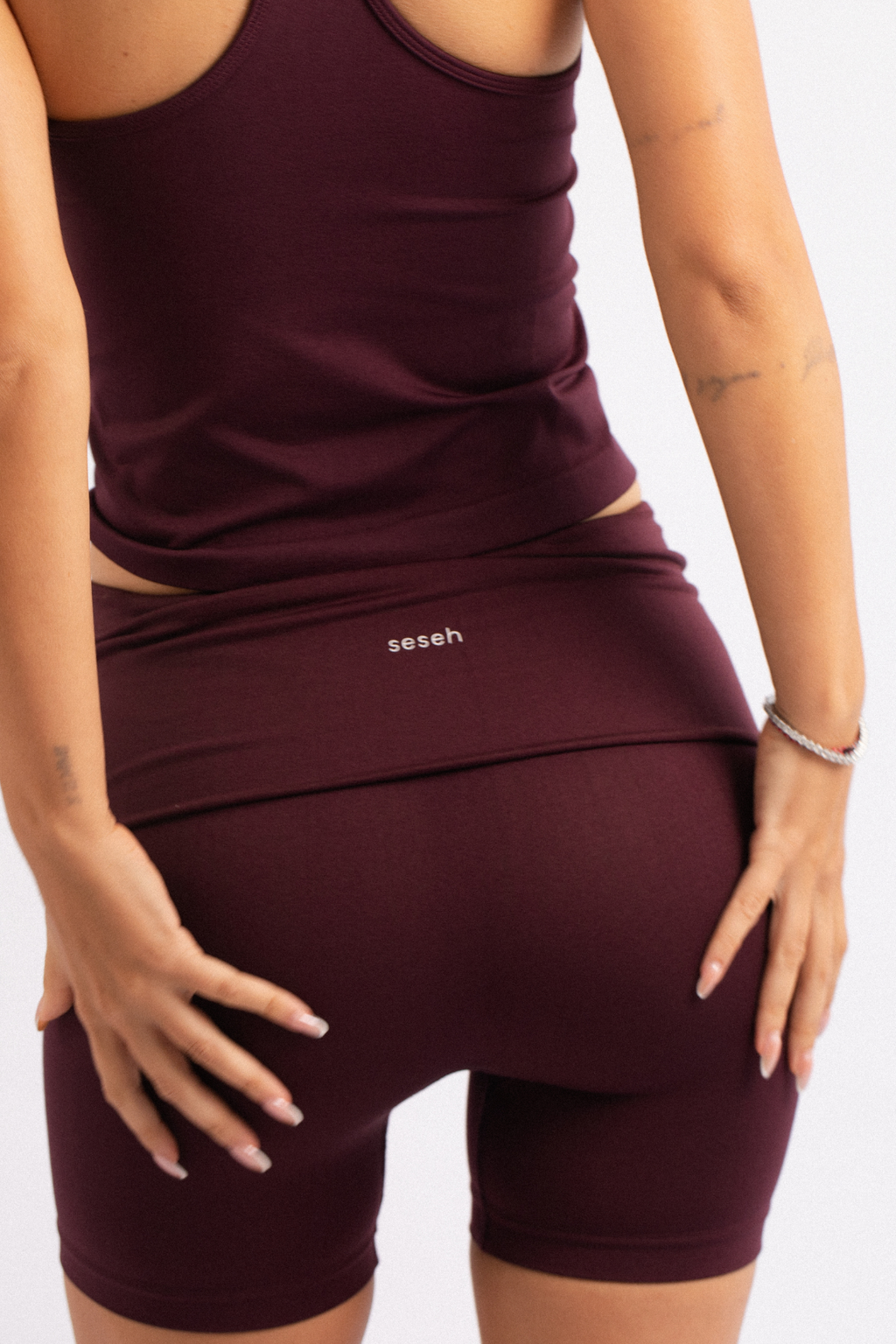 Fold-Over Waist Shorts Burgundy