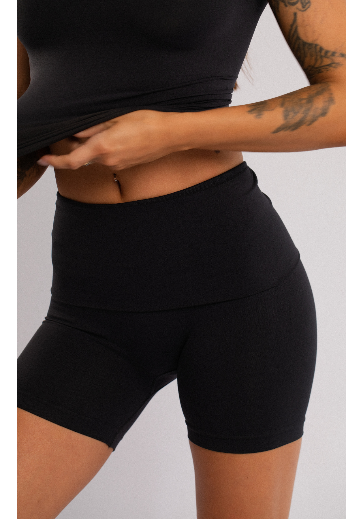 Fold-Over Waist Shorts — Black