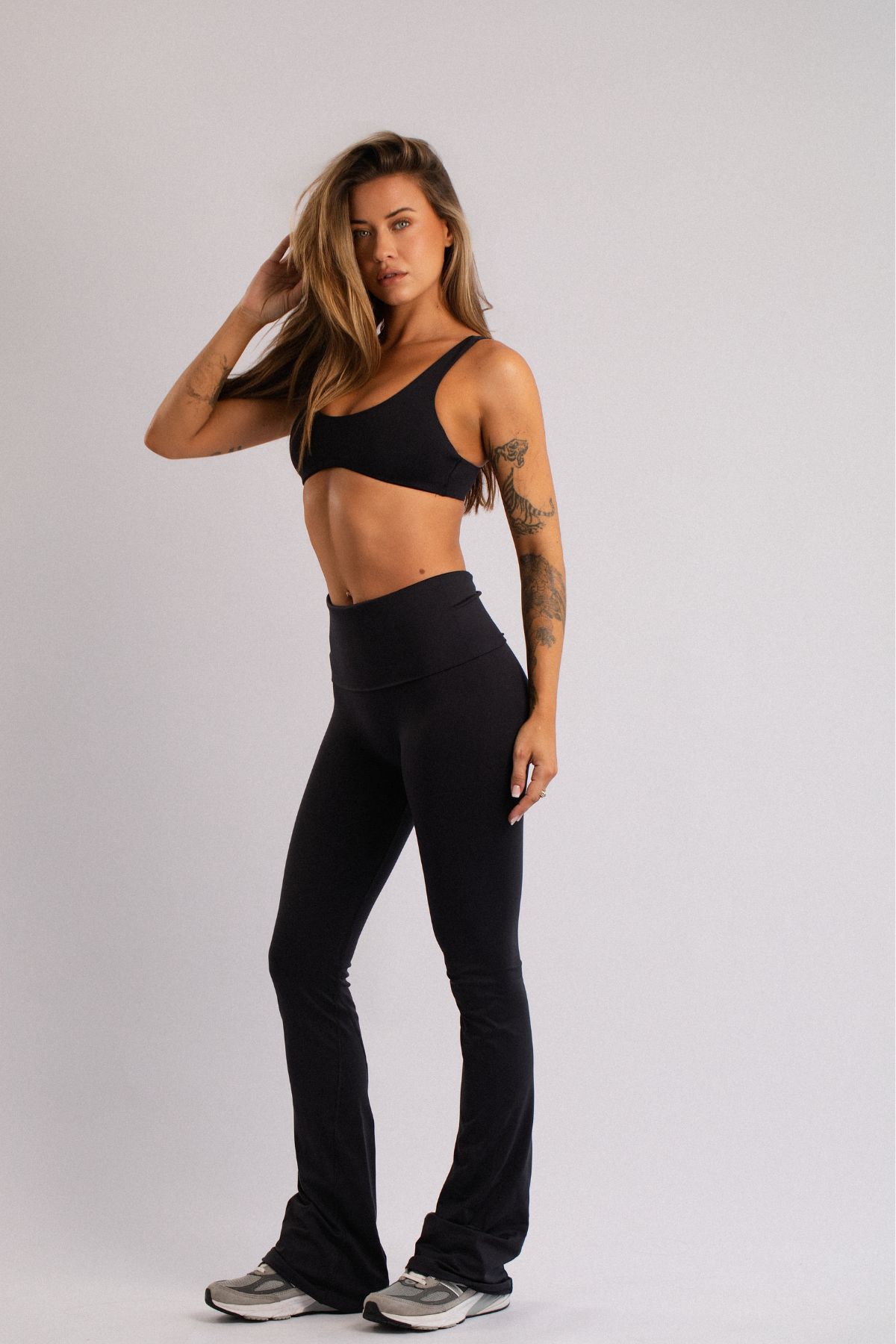 Fold-Over Waist Flare Leggings Black