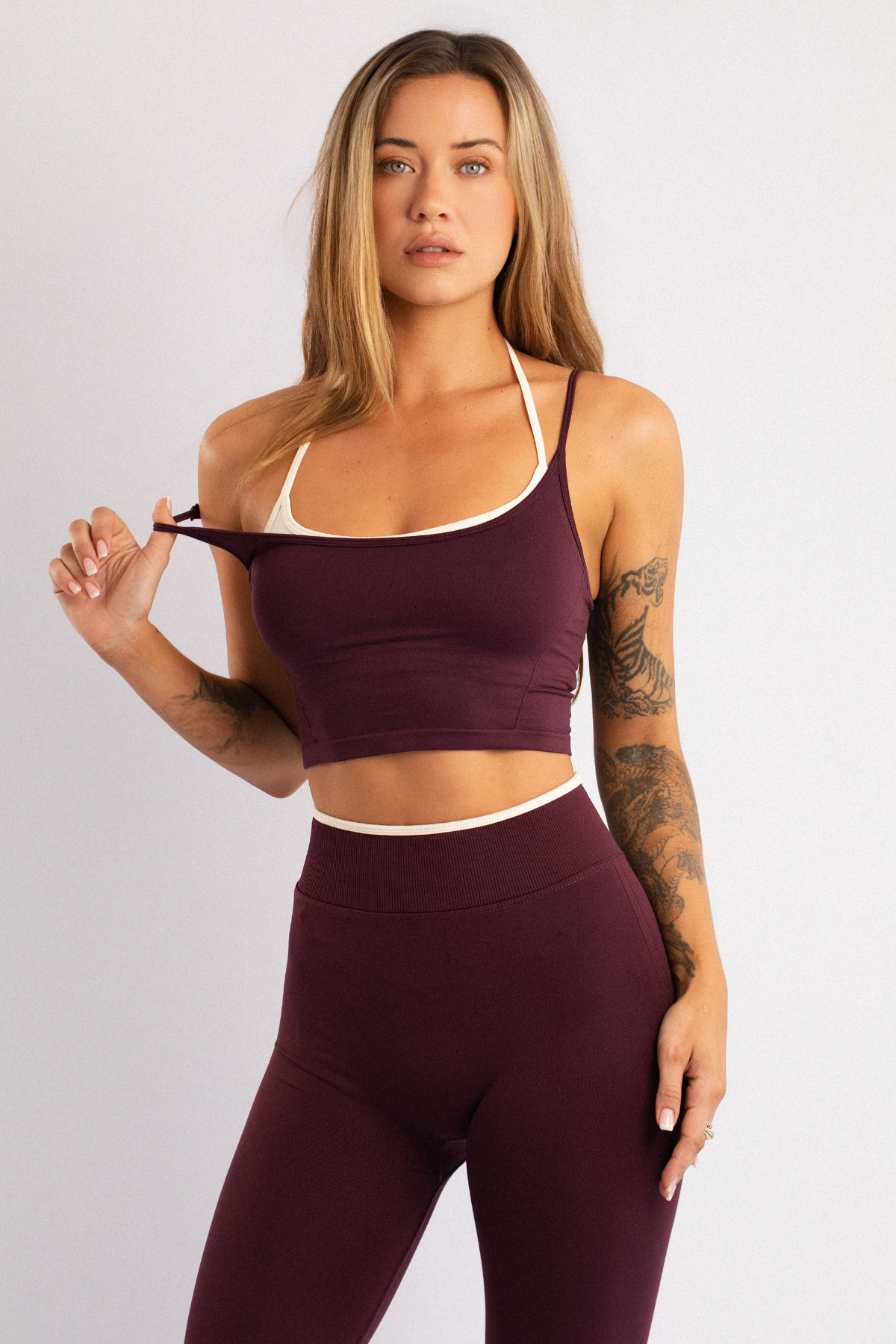 Layered Two-Tone Crop Tank Burgundy