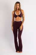 Two-Tone V-Cut Waistband Flare Leggings Burgundy