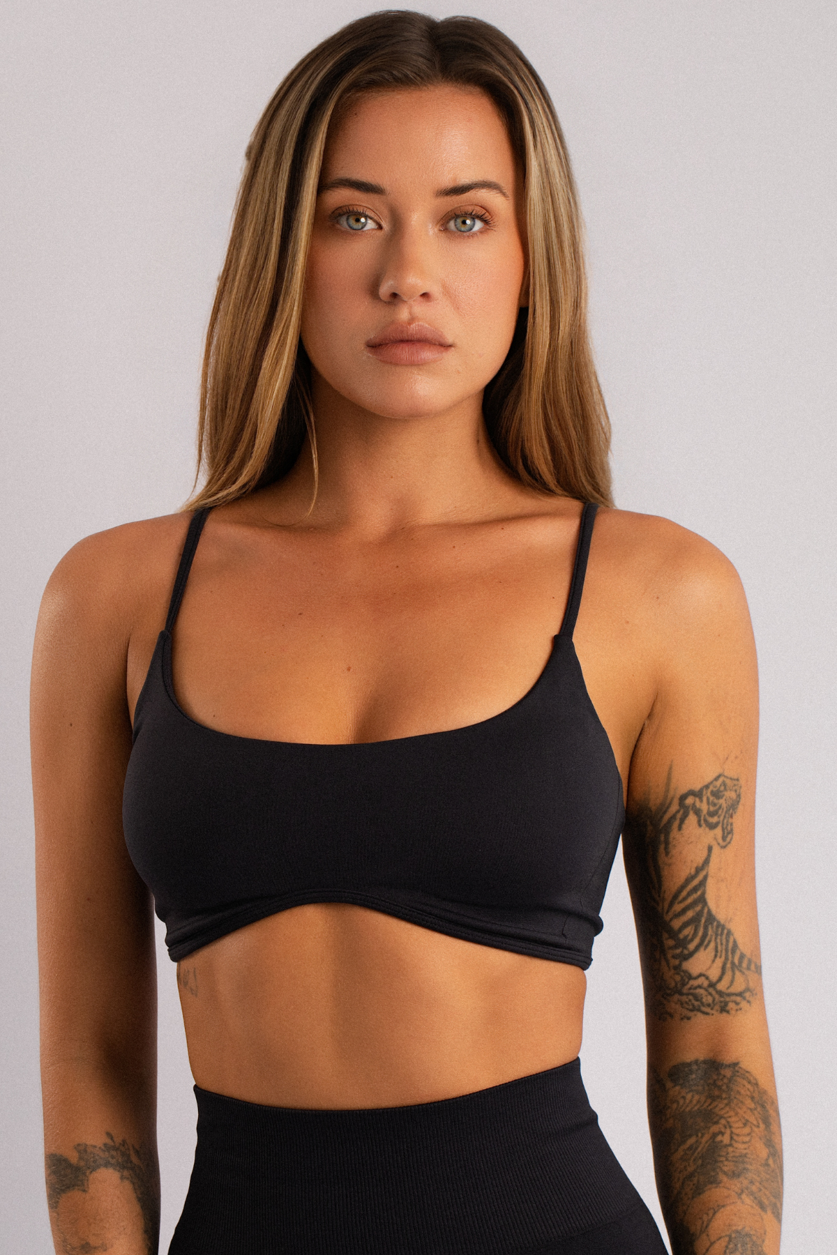 Thin-Strap Padded Sports Bra Black