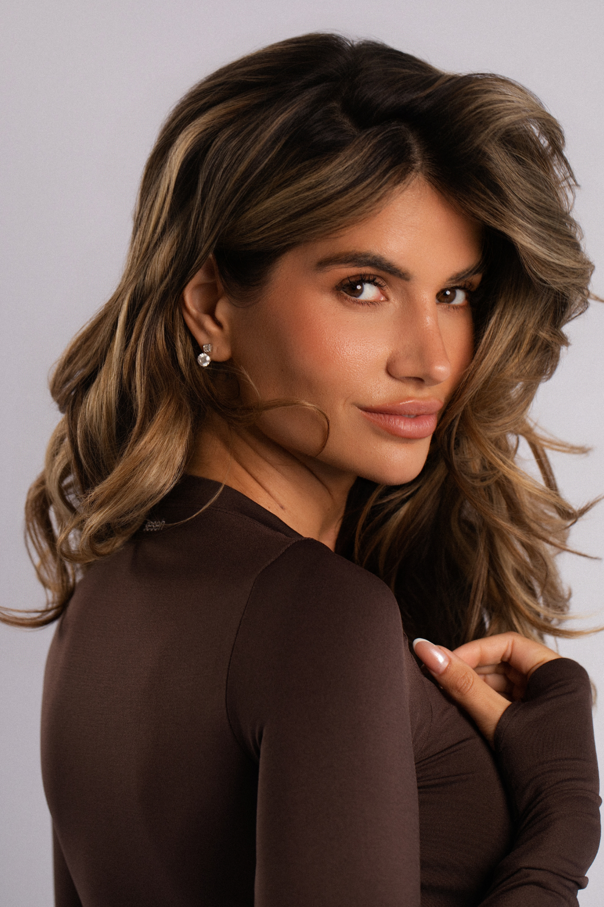 Long-Sleeve Seamless Sports Top Brown
