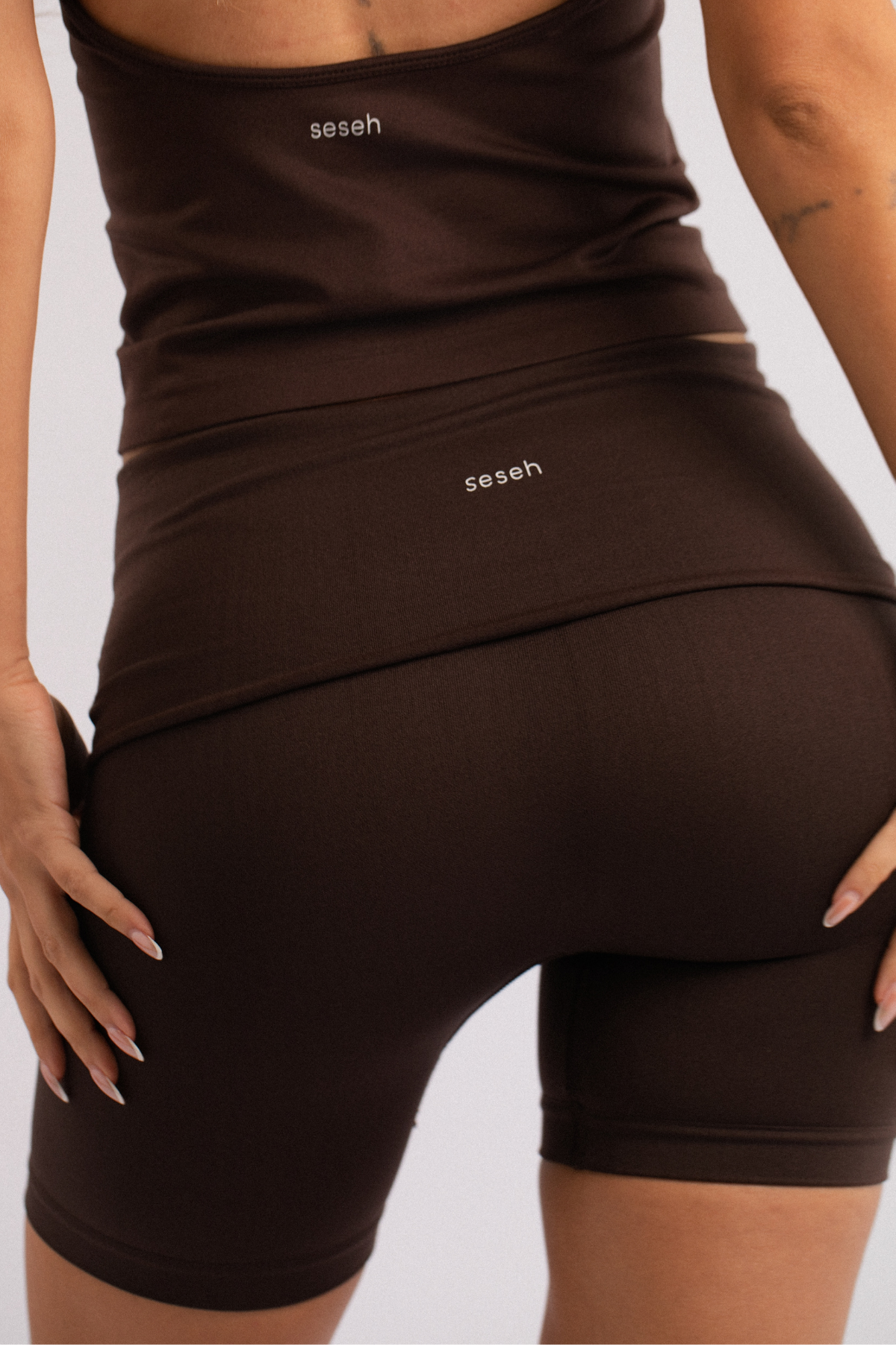 Fold-Over Waist Shorts Brown