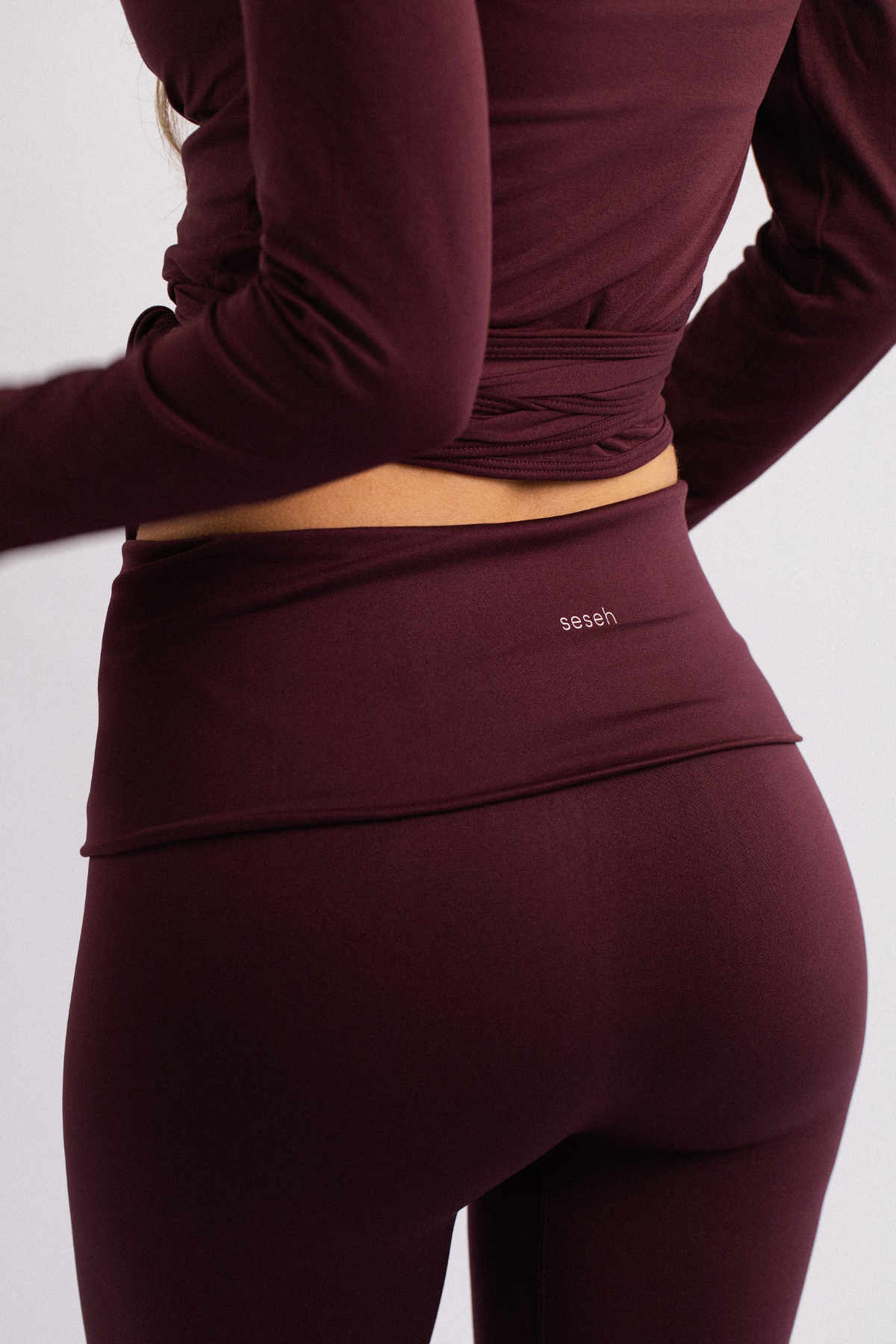 Fold-Over Waist Flare Leggings Burgundy