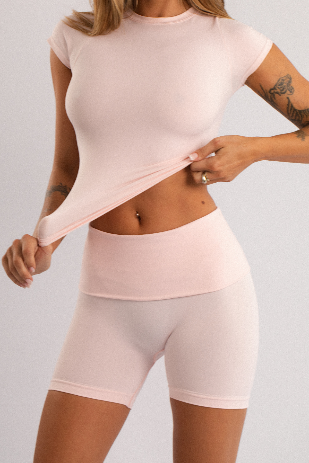 Fold-Over Waist Shorts Pink