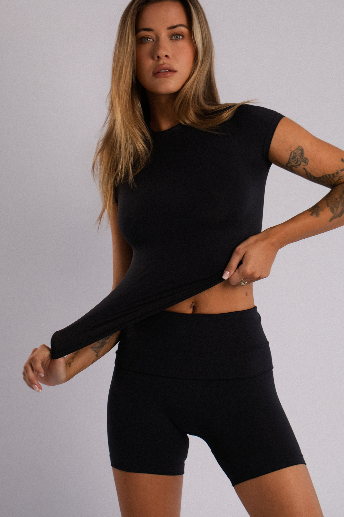 Fold-Over Waist Shorts — Black