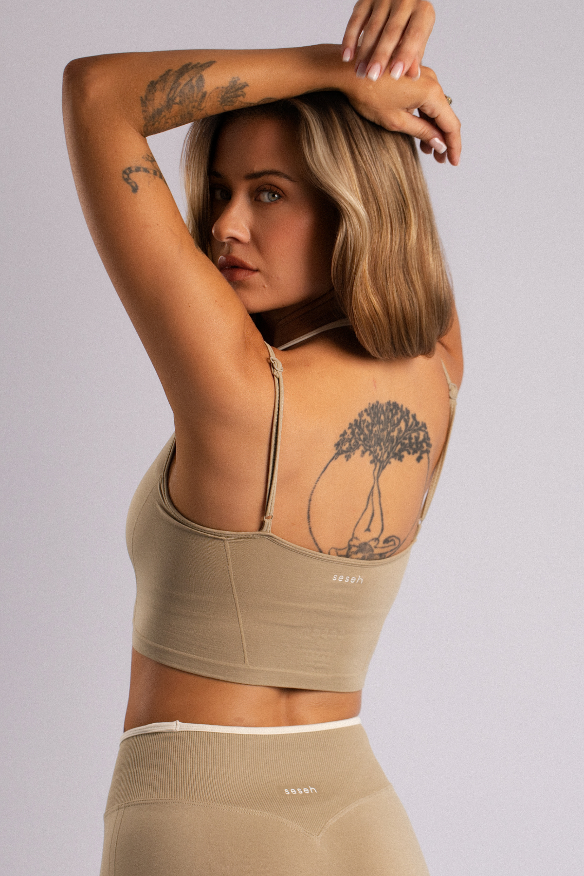 Layered Two-Tone Crop Tank Beige