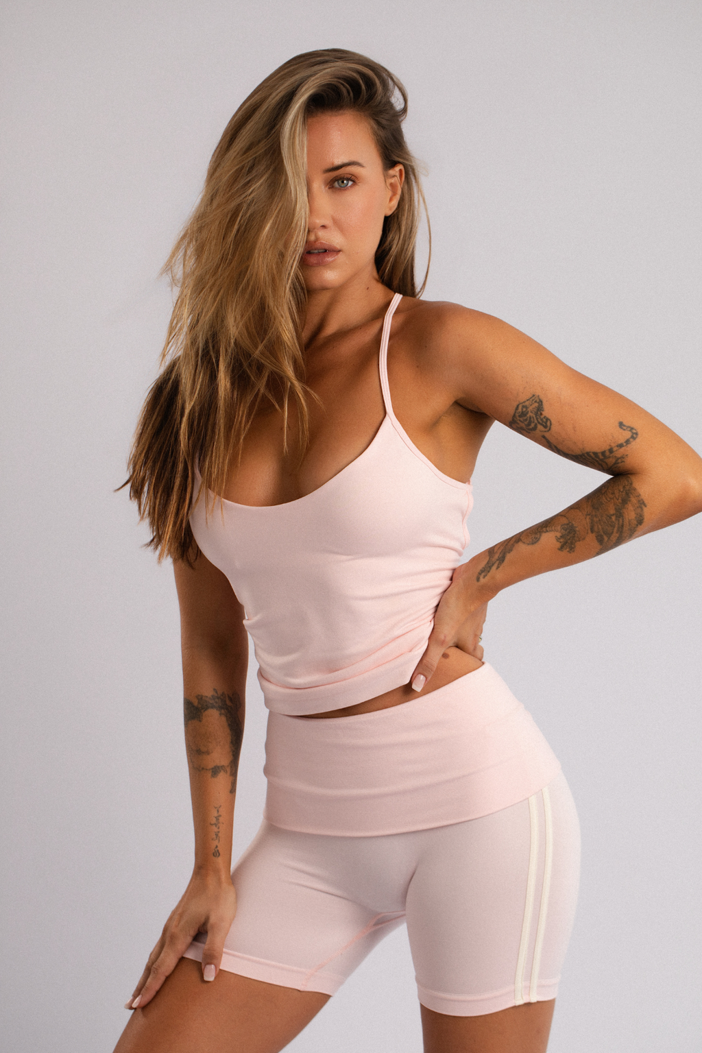 Retro Striped Fold-Over Waist Shorts Pink