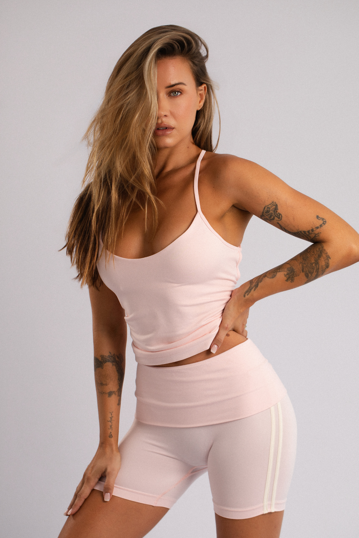 Retro Striped Fold-Over Waist Shorts Pink