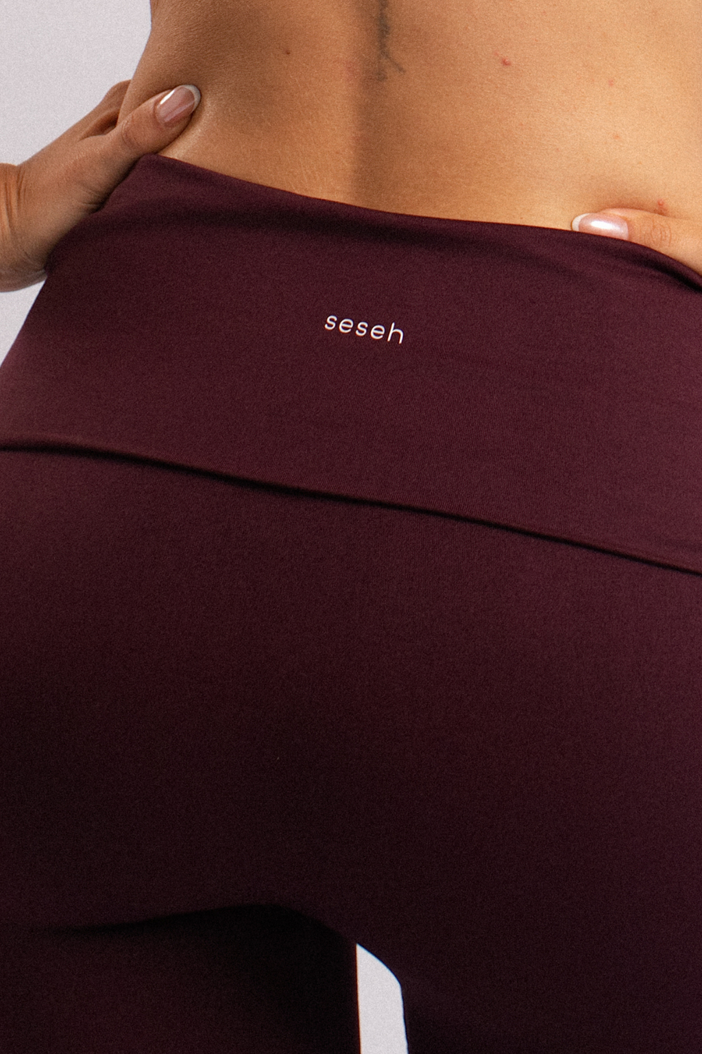 Fold-Over Waist Flare Leggings Burgundy