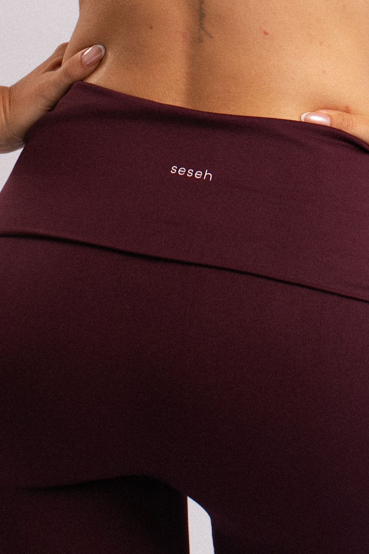 Fold-Over Waist Flare Leggings Burgundy