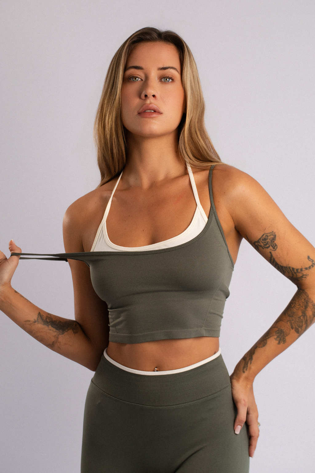 Layered Two-Tone Crop Tank Green