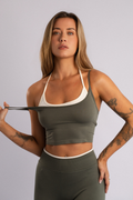 Layered Two-Tone Crop Tank Green