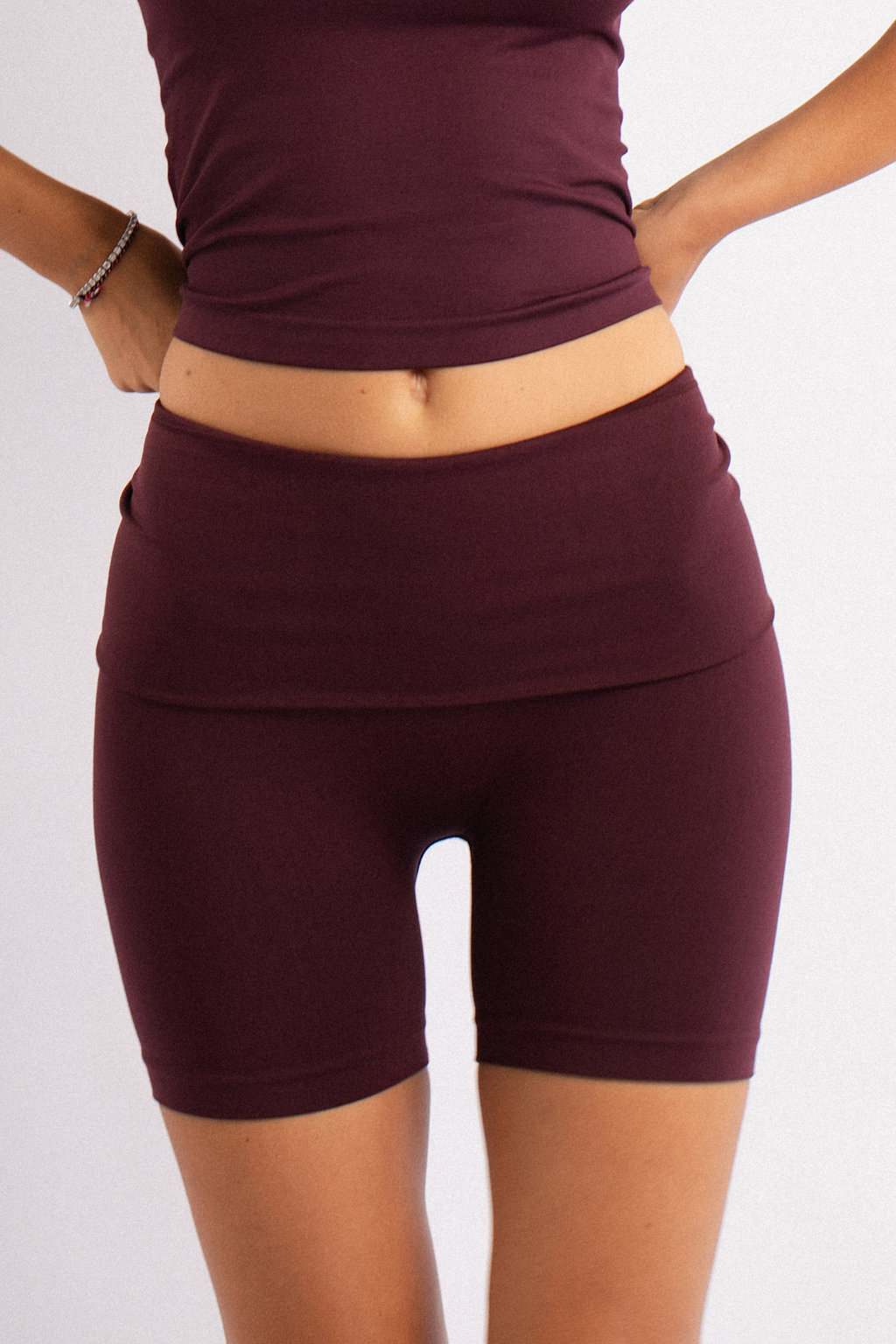 Fold-Over Waist Shorts Burgundy