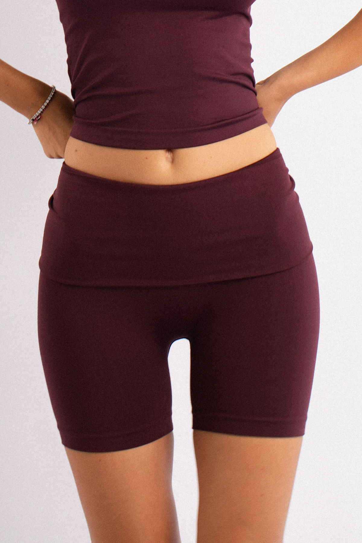 Fold-Over Waist Shorts Burgundy