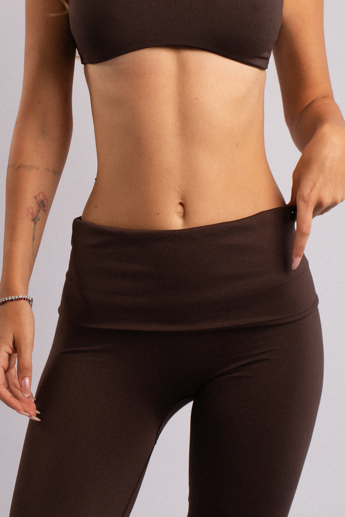Fold-Over Waist Flare Leggings Brown