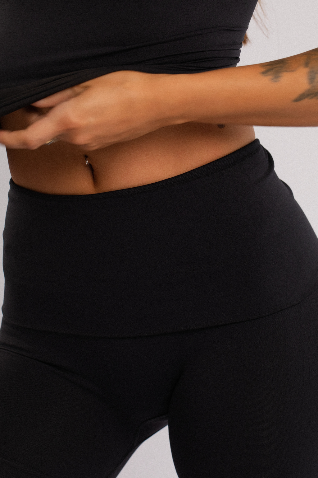 Fold-Over Waist Flare Leggings Black