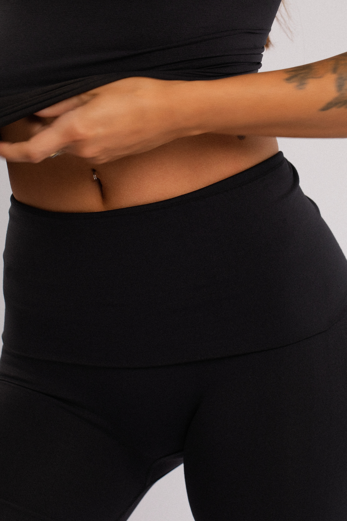 Fold-Over Waist Flare Leggings Black