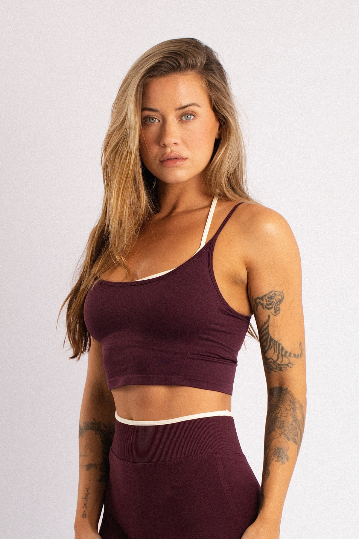 Layered Two-Tone Crop Tank Burgundy