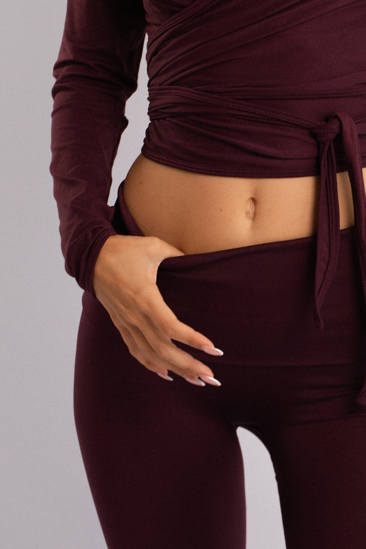 Fold-Over Waist Flare Leggings Burgundy