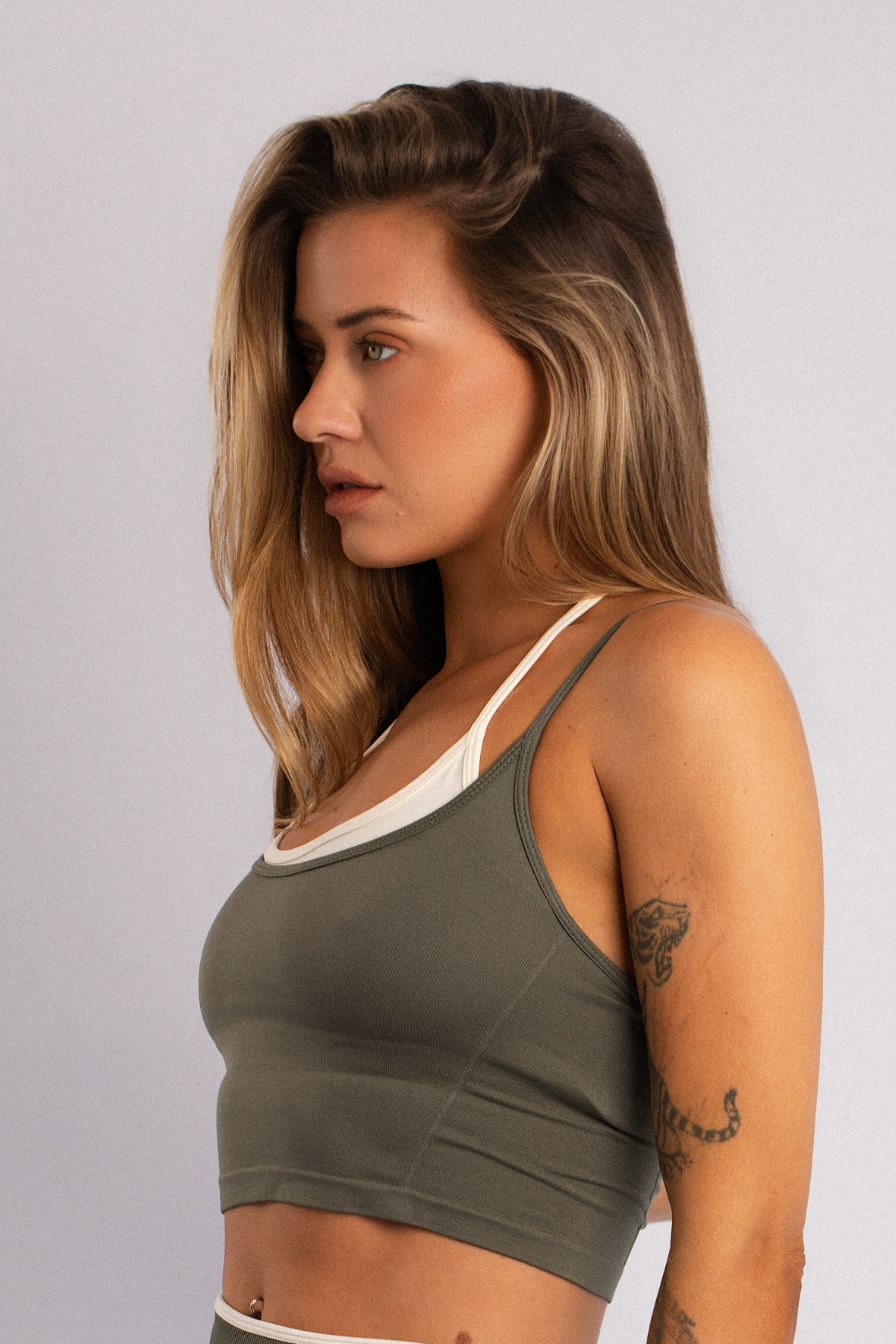 Layered Two-Tone Crop Tank Green
